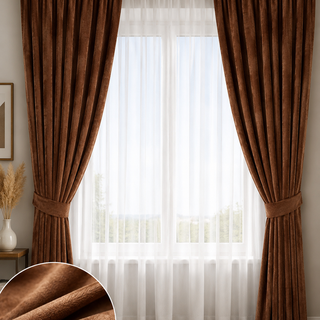 Draperie Catifea Premium Amsterdam – Set 2 bucăți, Rejansă, maro ciocolatiu, Aspect Elegant, Cod: AMST4