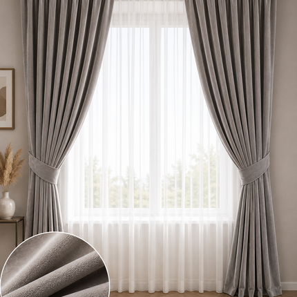 Draperie Catifea Premium Amsterdam – Set 2 bucăți, Rejansă, gri perlat, Aspect Elegant, Cod: AMST1