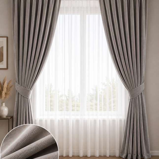Draperie Catifea Premium Amsterdam – Set 2 bucăți, Rejansă, gri perlat, Aspect Elegant, Cod: AMST1