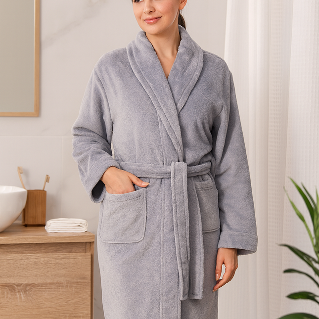 Halat de baie Velur 100% bumbac, gri, universal, Cod: VBH4