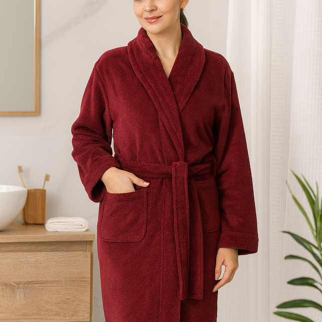 Halat de baie Velur 100% bumbac, roșu burgundy, universal, Cod: VBH6