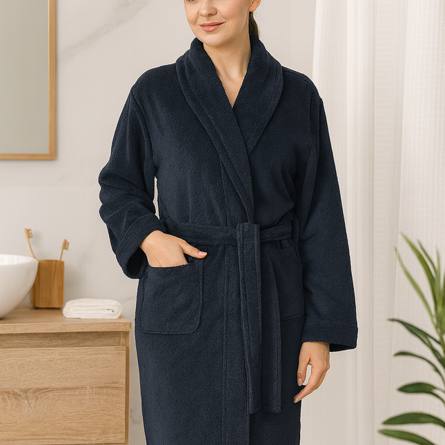 Halat de baie Velur 100% bumbac, bleumarin închis, universal, Cod: VBH8