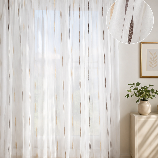 Perdea Voal Jacquard – Model Elegant cu Inserții Decorative – Rejansă, 400 x 250 cm, Cod: VL4