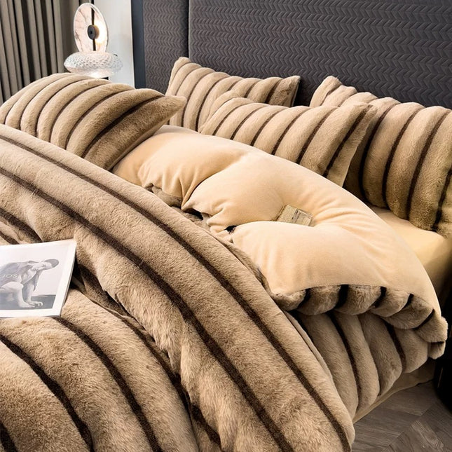 Set de Lux din blană de iepure artificială, 4 piese, Cod: BY10