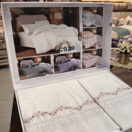Set de Pat Luxury „Dantelă” și “Broderie”– P-H-001 Alb