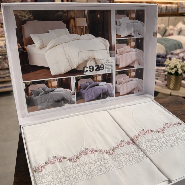 Set de Pat Luxury „Dantelă” și “Broderie”– P-H-001 Alb