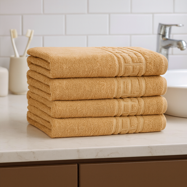 Set de 4 prosoape din bumbac 100% cu putere mare de absortie Crem închis– 50 x 90 cm Elegance
