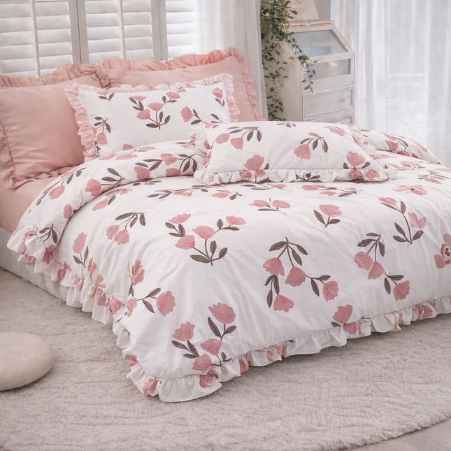 Lenjerie DELUXE din Bumbac fin cu volănașe, 6 piese, Cod: FBP36