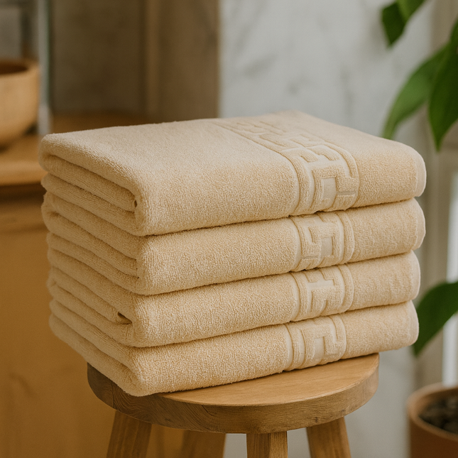Set de 4 prosoape din bumbac 100% cu putere mare de absortie Crem deschis– 50 x 90 cm Elegance