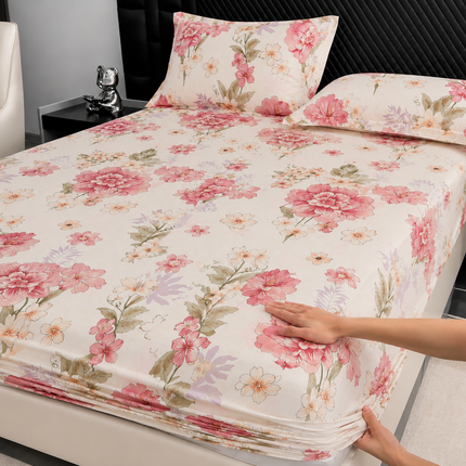 Husă de pat cu elastic din Bumbac Finet + 2 Fețe de Pernă, 160x200, Cod: DRT9