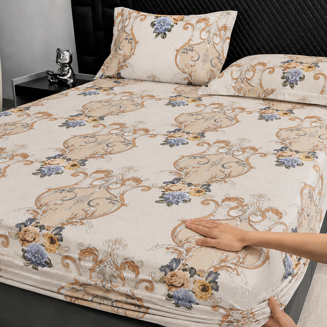 Husă de pat cu elastic din Bumbac Finet + 2 Fețe de Pernă, 160x200, Cod: DRT10