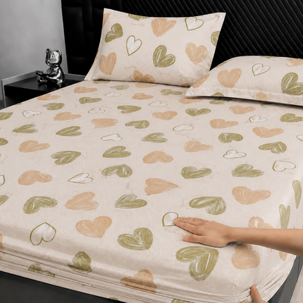 Husă de pat cu elastic din Bumbac Finet + 2 Fețe de Pernă, 160x200, Cod: DRT11