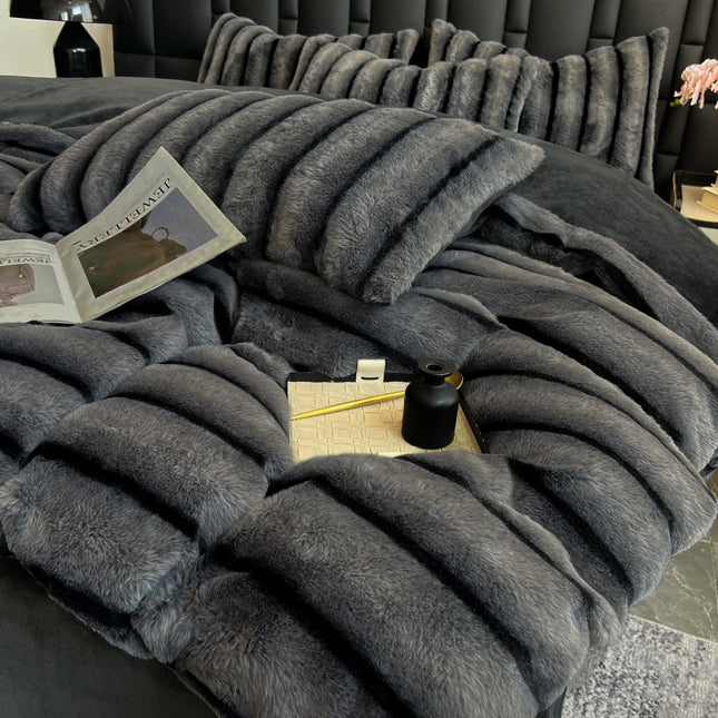 Set de Lux din blană de iepure artificială, 4 piese, Cod: BY14