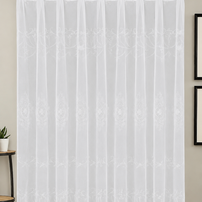 Perdea Voal Brodat Premium Essential Collection – Alb Ivory – 300 x 250 cm, cod: PVBP1