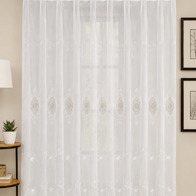 Perdea Voal Brodat Premium Essential Collection – Alb, Gri – 300 × 250 cm- cod: PVBP4
