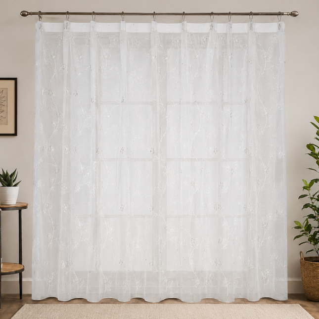Perdea Brodată Essential Collection – Alb/Silver – 500 × 250 cm- cod: PVBP6