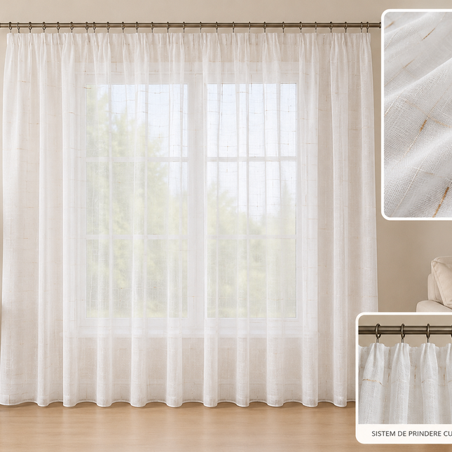 Perdea tip voal cu aspect in natural – Alb Ivory, 400 x 250 cm (L x H),  cod: PVBP11