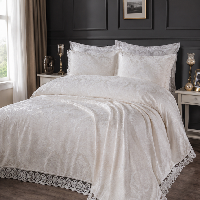 Cuvertură Pat Lux Moda Box – Jacquard Premium, Aybule Ivory, 240x260 cm MBX1