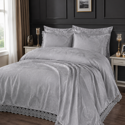 Cuvertură Pat Lux Moda Box – Jacquard Premium, Aybule Grey, 240x260 cm MBX2