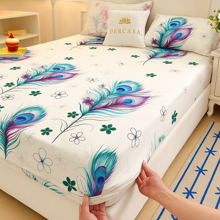 Husa de pat cu elastic din Bumbac Finet + 2 Fete de Perna, Pat 2 Persoane -Cod: DRP221