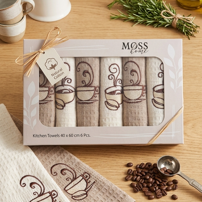 Set Prosoape Bucătărie – 6 bucăți | 40x60 cm | Bumbac Natural, Cod: REW1