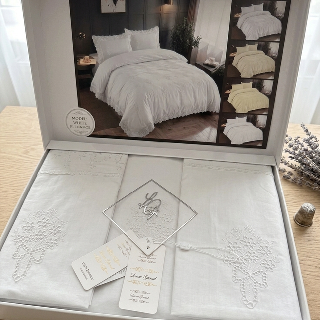 Lenjerie de Pat Luxury „Dantelă și Broderie” – PQ-24 White
