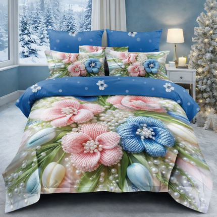 Lenjerie Premium cu efect panoramic 5D, cearșaf cu elastic, Cod: CDC-39