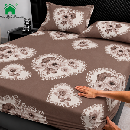 Husă de pat cu elastic din Bumbac Finet + 2 Fețe de Pernă, 180x200, Cod: DRM150