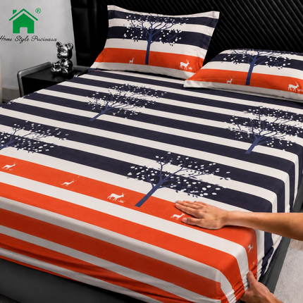 Husă de pat cu elastic din Bumbac Finet + 2 Fețe de Pernă, 180x200, Cod: DRM151