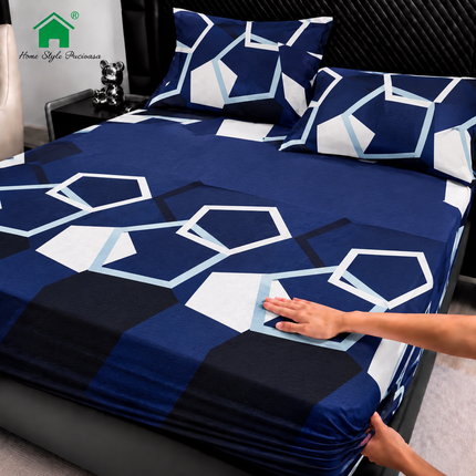 Husă de pat cu elastic din Bumbac Finet + 2 Fețe de Pernă, 180x200, Cod: DRM163