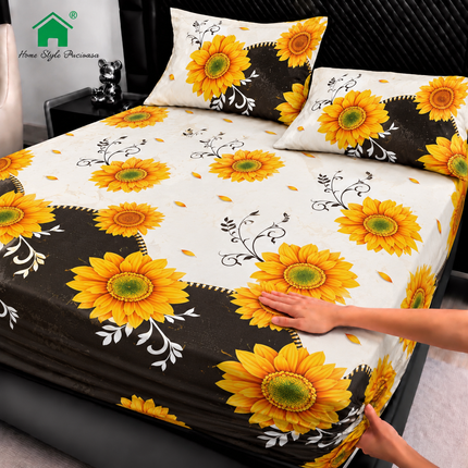 Husă de pat cu elastic din Bumbac Finet + 2 Fețe de Pernă, 180x200, Cod: DRM172