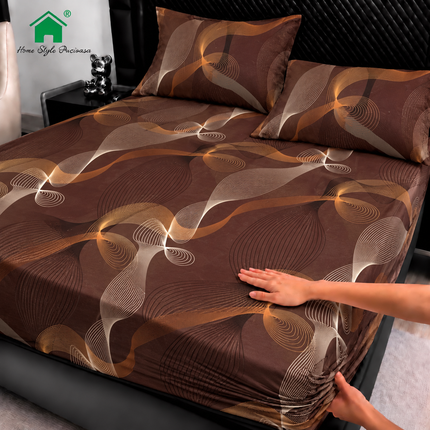 Husă de pat cu elastic din Bumbac Finet + 2 Fețe de Pernă, 180x200, Cod: DRM176