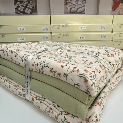 Lenjerie elastică premium din bumbac tricot – Design botanic, 4 piese, Cod: CTN02