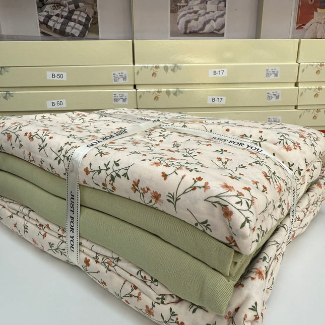 Lenjerie elastică premium din bumbac tricot – Design botanic, 4 piese, Cod: CTN02