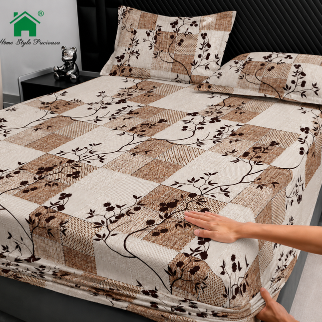 Husă de pat cu elastic din Bumbac Finet + 2 Fețe de Pernă, 160x200, Cod: DRM147