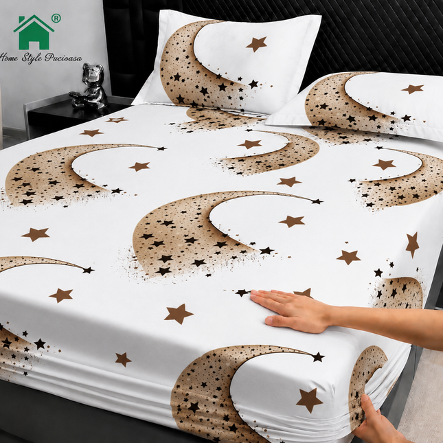 Husă de pat cu elastic din Bumbac Finet + 2 Fețe de Pernă, 160x200, Cod: DRM146