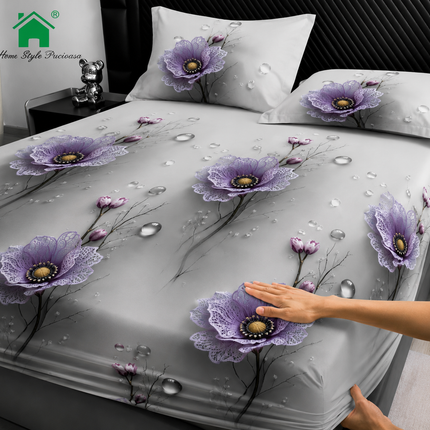 Husă de pat cu elastic din Bumbac Finet + 2 Fețe de Pernă, 160x200, Cod: DRM133