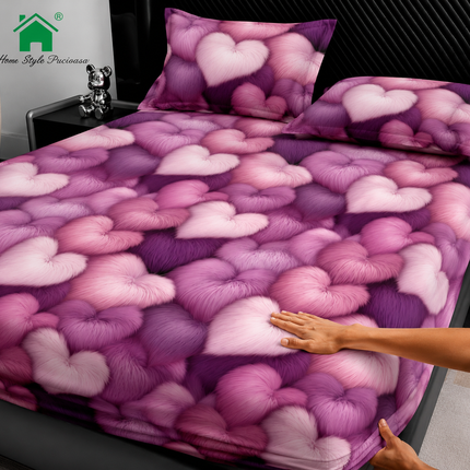 Husă de pat cu elastic din Bumbac Finet + 2 Fețe de Pernă, 160x200, Cod: DRM118