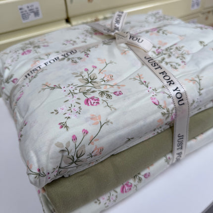 Lenjerie elastică premium din bumbac tricot – Design botanic, 4 piese, Cod: CTN16