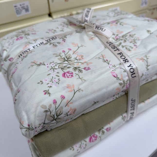 Lenjerie elastică premium din bumbac tricot – Design botanic, 4 piese, Cod: CTN16
