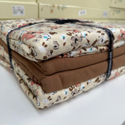 Lenjerie elastică premium din bumbac tricot – Design botanic, 4 piese, Cod: CTN17