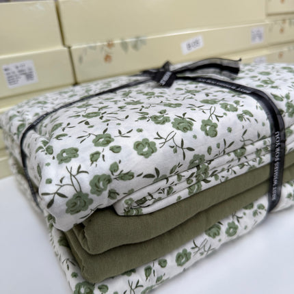 Lenjerie elastică premium din bumbac tricot – Design botanic, 4 piese, Cod: CTN18