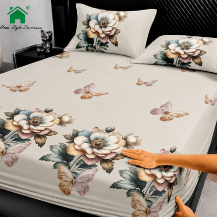 Husă de pat cu elastic din Bumbac Finet + 2 Fețe de Pernă, 180x200, Cod: DRM83