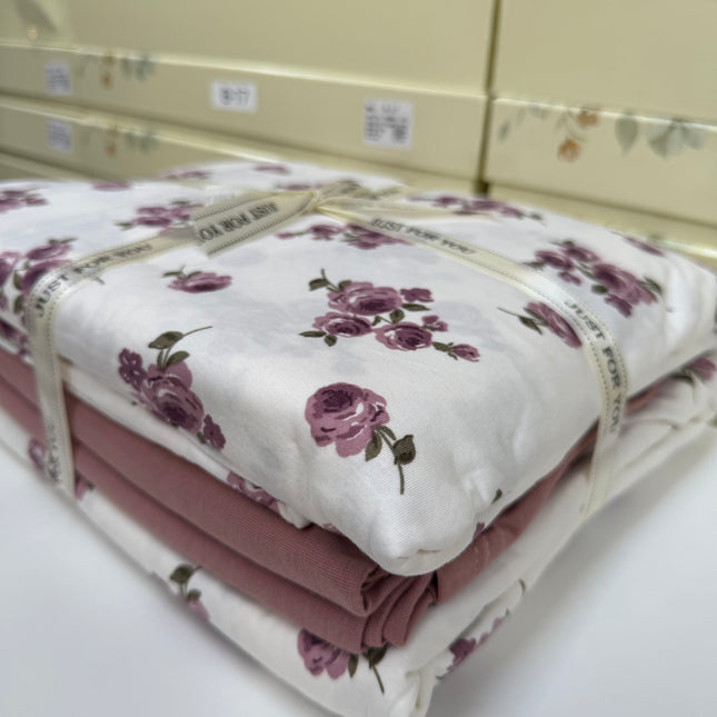 Lenjerie elastică premium din bumbac tricot – Design botanic, 4 piese, Cod: CTN20