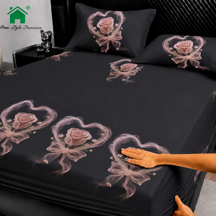 Husă de pat cu elastic din Bumbac Finet + 2 Fețe de Pernă, 180x200, Cod: DRM81