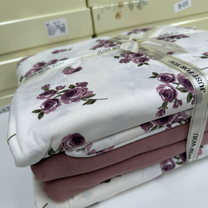 Lenjerie elastică premium din bumbac tricot – Design botanic, 4 piese, Cod: CTN20