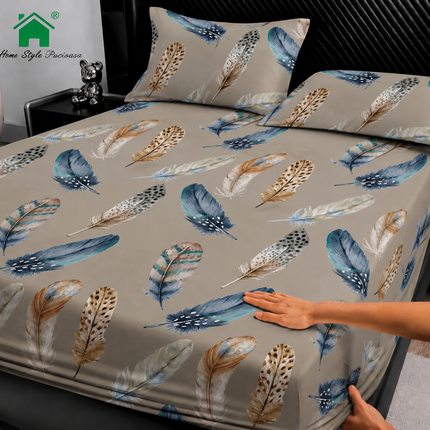 Husă de pat cu elastic din Bumbac Finet + 2 Fețe de Pernă, 160x200, Cod: DRM57
