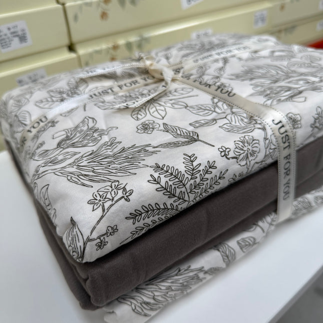 Lenjerie elastică premium din bumbac tricot – Design botanic, 4 piese, Cod: CTN25