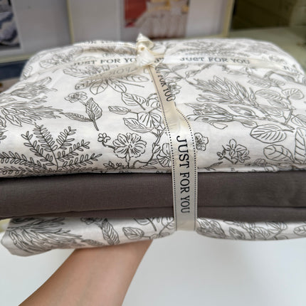 Lenjerie elastică premium din bumbac tricot – Design botanic, 4 piese, Cod: CTN25