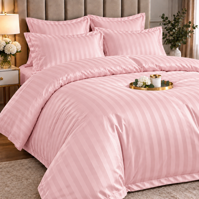 Lenjerie de Lux din Damasc Finetat Deluxe cu 6 piese-cearșaf de pat cu elastic Cod: DAE314